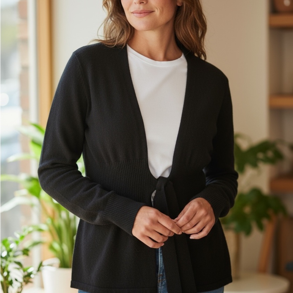 J. McLaughlin Cashmere Black Front-Tie Cardigan